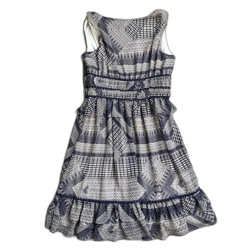 Rebecca Minkoff Lucille Dress Chiffon Ruffle Trim Sleeveless Blue Printed 4
